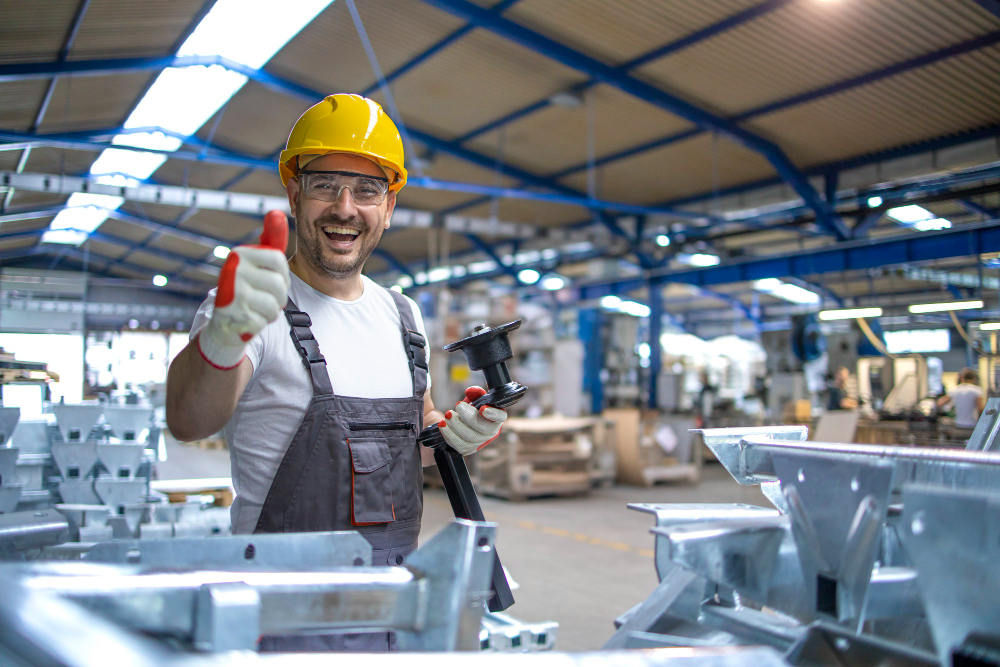 portrait-factory-worker-protective-equipment-holding-thumbs-up-production-hall
